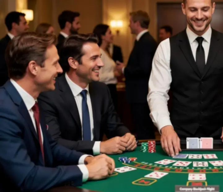 Doświadczony krupier prowadzący rozgrywkę blackjack podczas wydarzenia