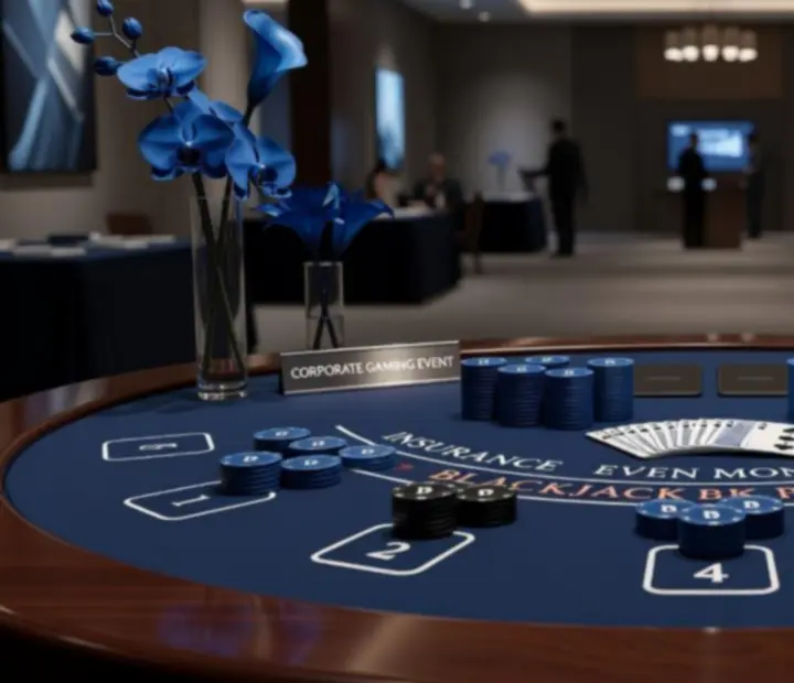Mobilny, profesjonalny stół blackjack przygotowany na event